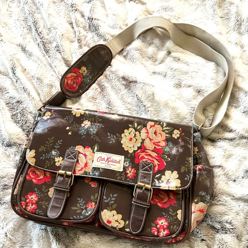 Cath Kidston Brown Floral Crossbody Messenger Bag with Cream Strap